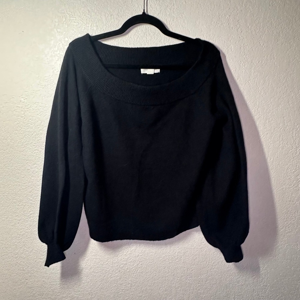 Treasure & Bond Black Boat Neck Balloon Sleeve Sweater Knit Top Women's L - Picture 2 of 5